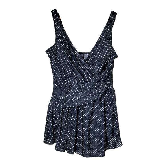 Miraclesuit Women's Black Swim Dress‎ Polka Dot Built-in Bra Swimwear - Picture 1 of 13